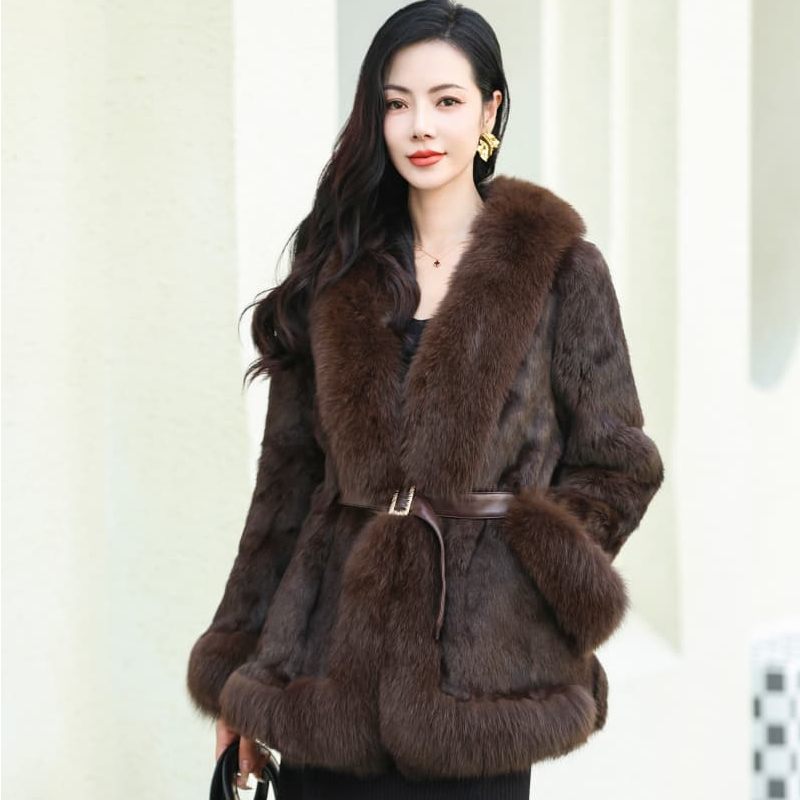 冬季上新女士皮草外套狐狸毛大毛领时尚百搭气质真皮真毛皮毛一体