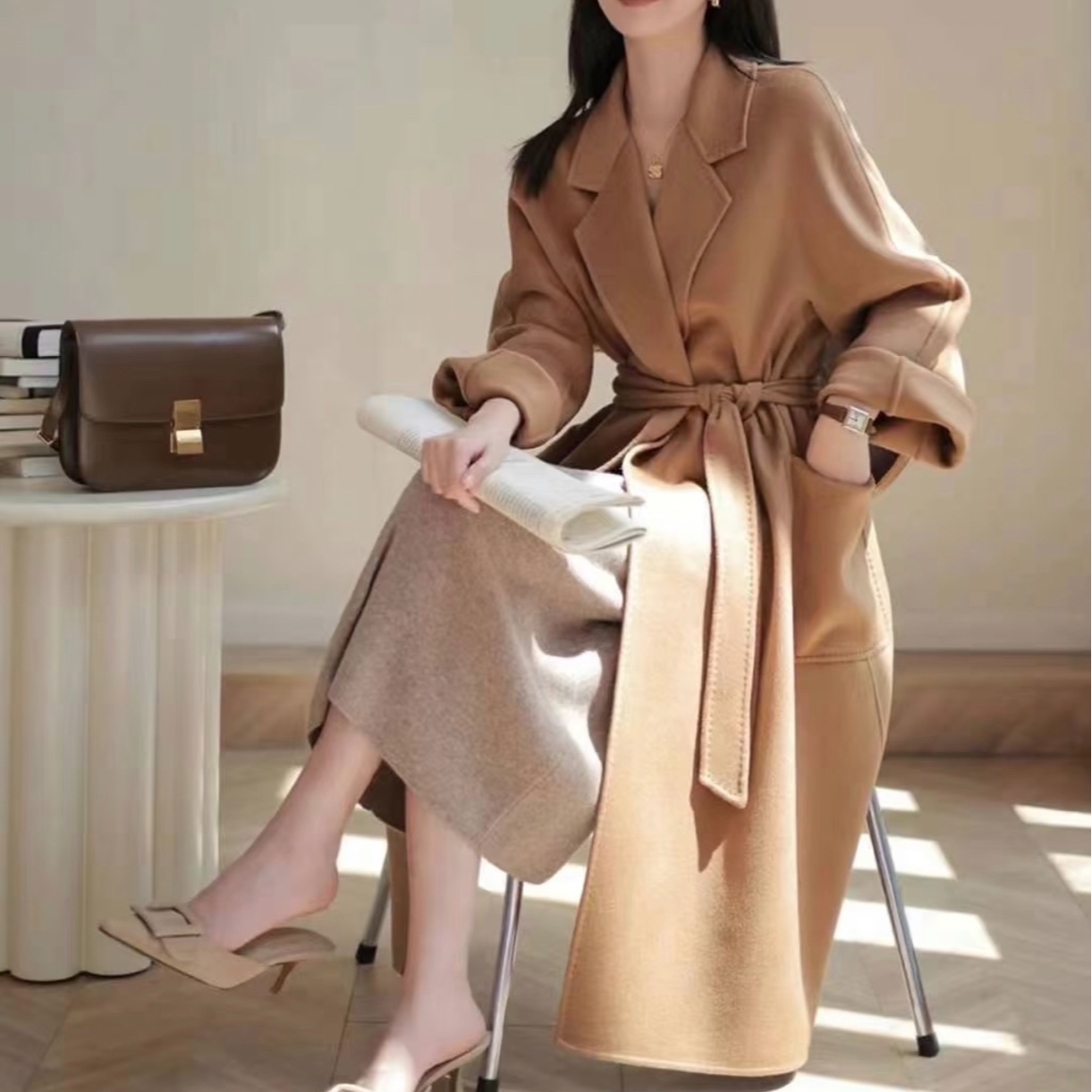 99新 MaxMara 汤/P235400276/ Labbro系列 中长款系带大衣 38码