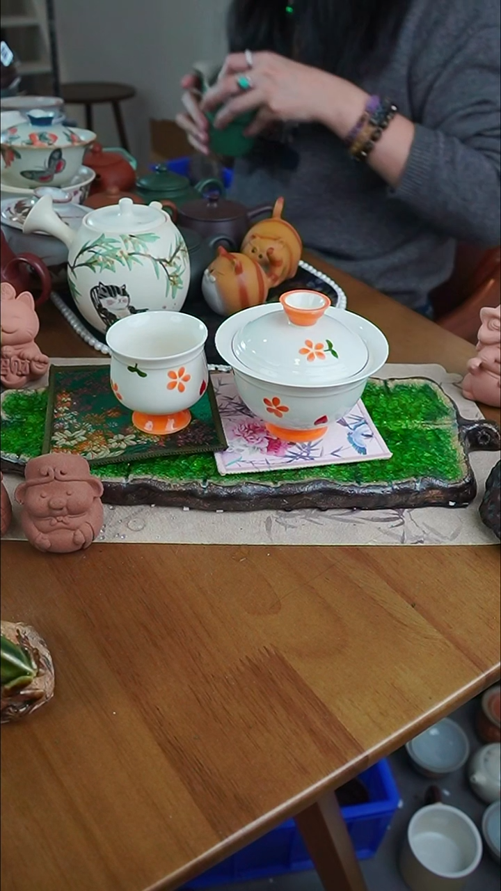 【茶瓷物语】橙色盖碗