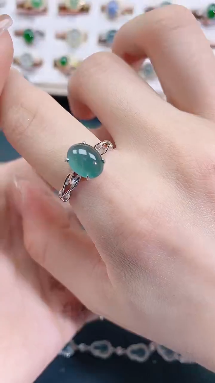 银S925镶嵌戒指翡翠天然翡翠