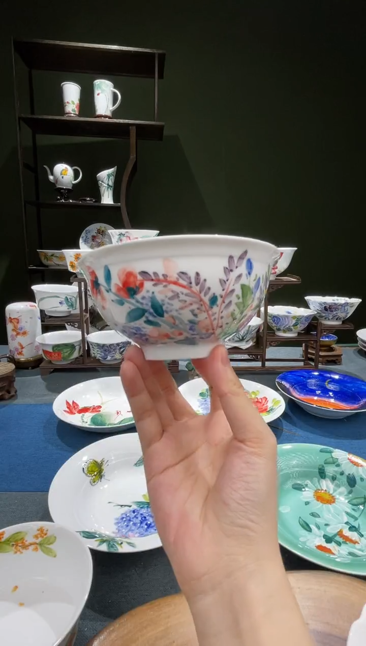 碗景德镇高温釉下彩5英寸官窑米饭碗莫奈小花
