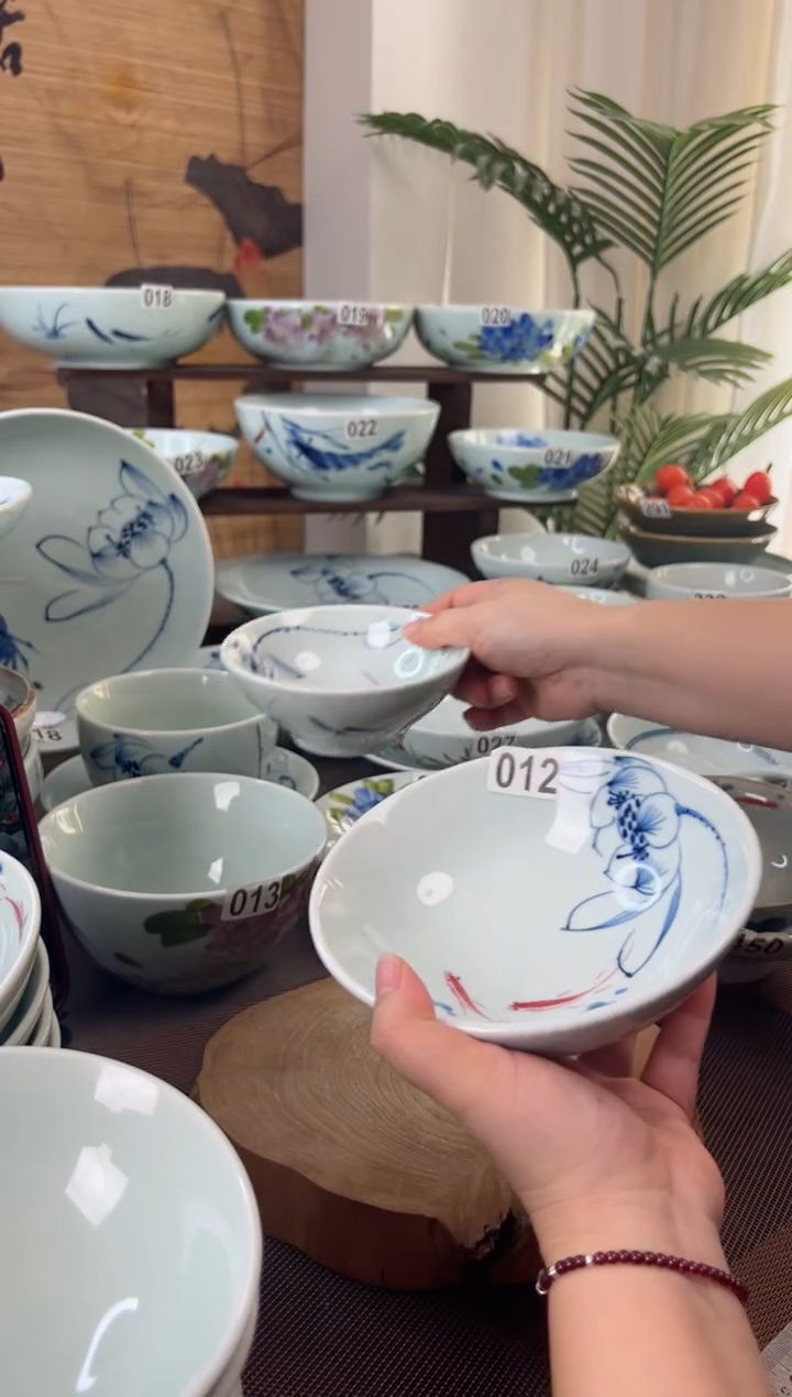 明舟微瑕画鱼6.3寸高足碗（单只装）