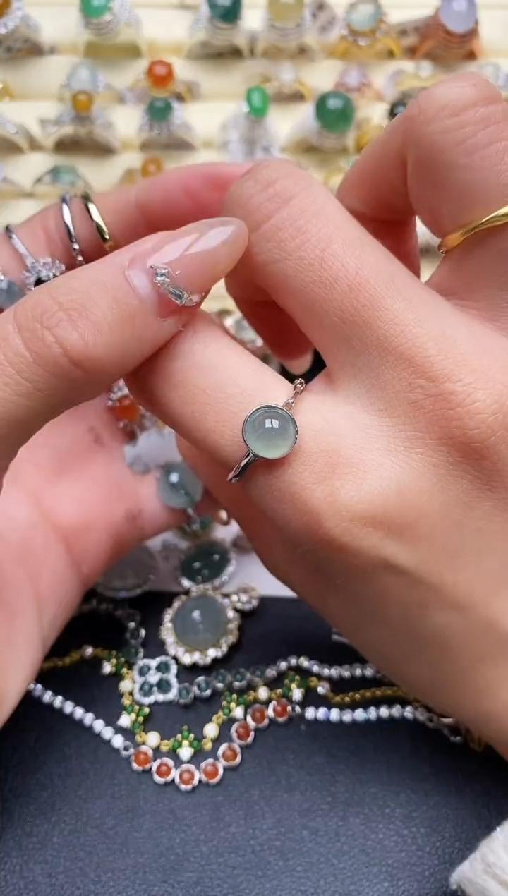 【闪购商品】翡翠戒指银S925镶嵌5555555+5