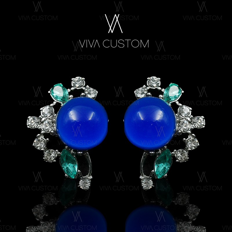 铜合金合成锆石耳饰 (彩璃熠辉系列)复古时尚微镶双彩耳钉M