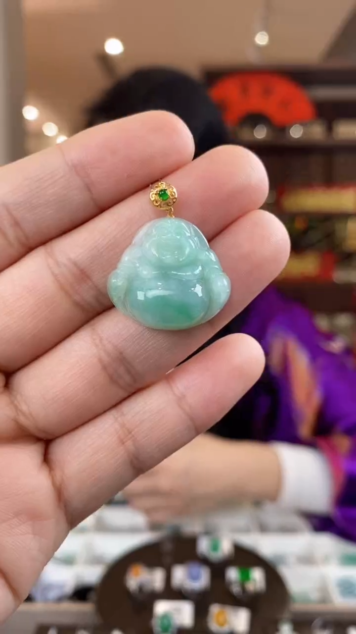 【闪购商品】翡翠吊坠(不含链)18K金镶嵌佛公