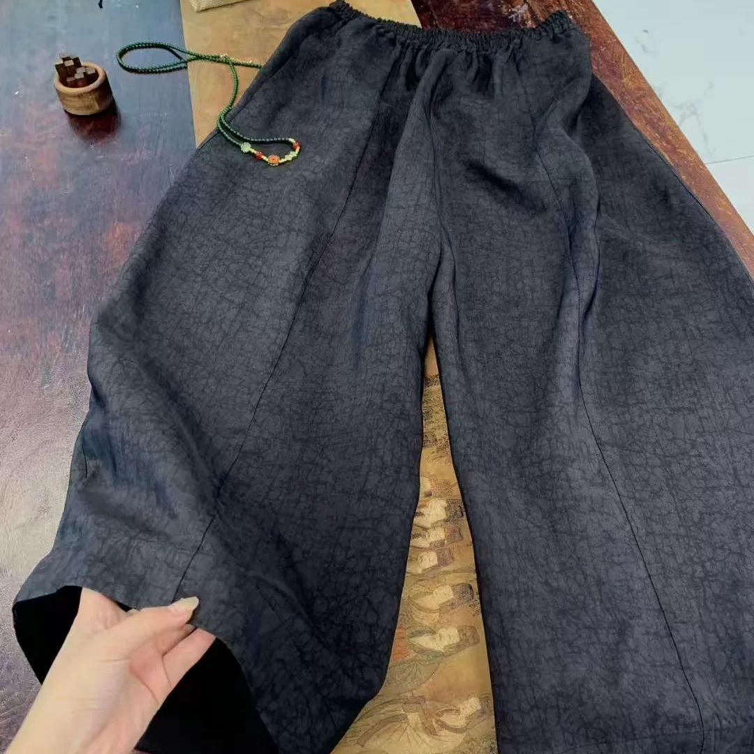 Momo新中式国风休闲香云纱九分裤高级显瘦气质夏季必备