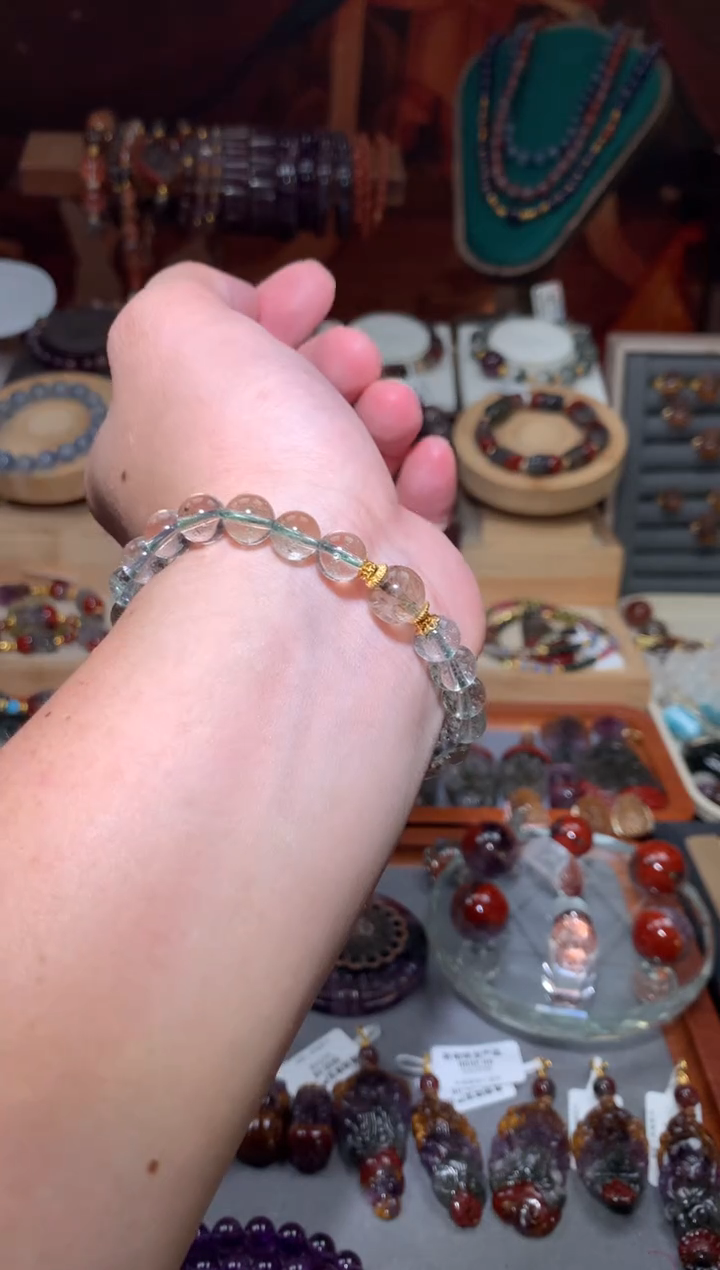 未镶嵌珠宝半成品水晶绿幽灵顶珠手串