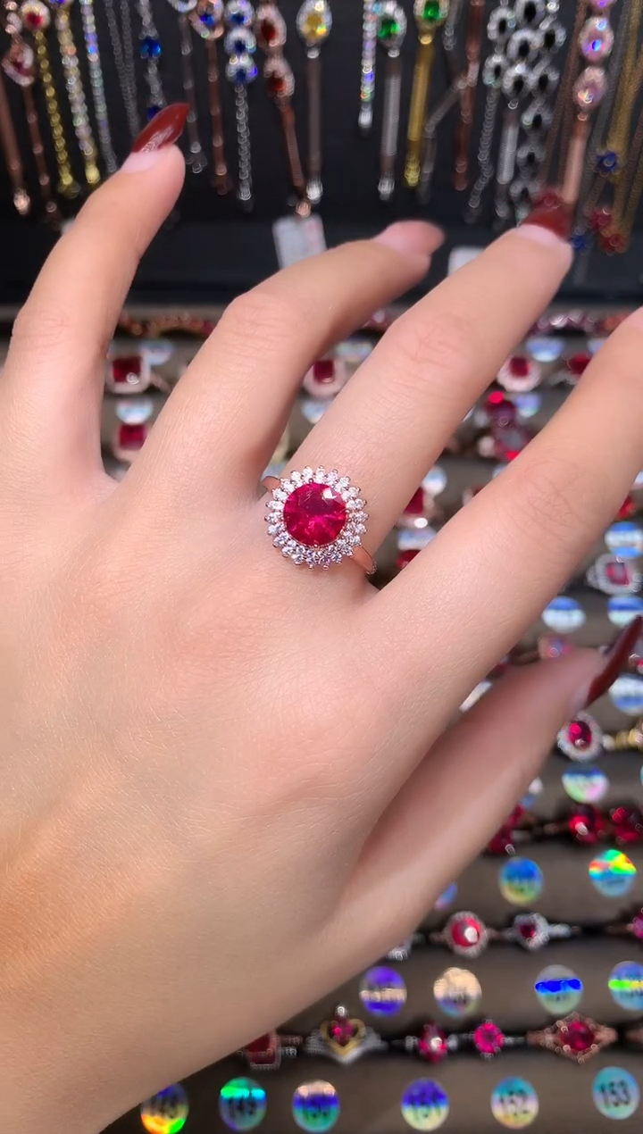 【闪购商品】红宝石戒指银S925镶嵌玫瑰金