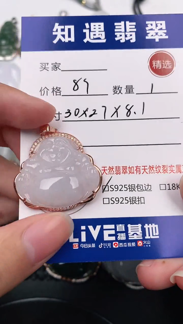 颈饰银S925镶嵌翡翠挂件