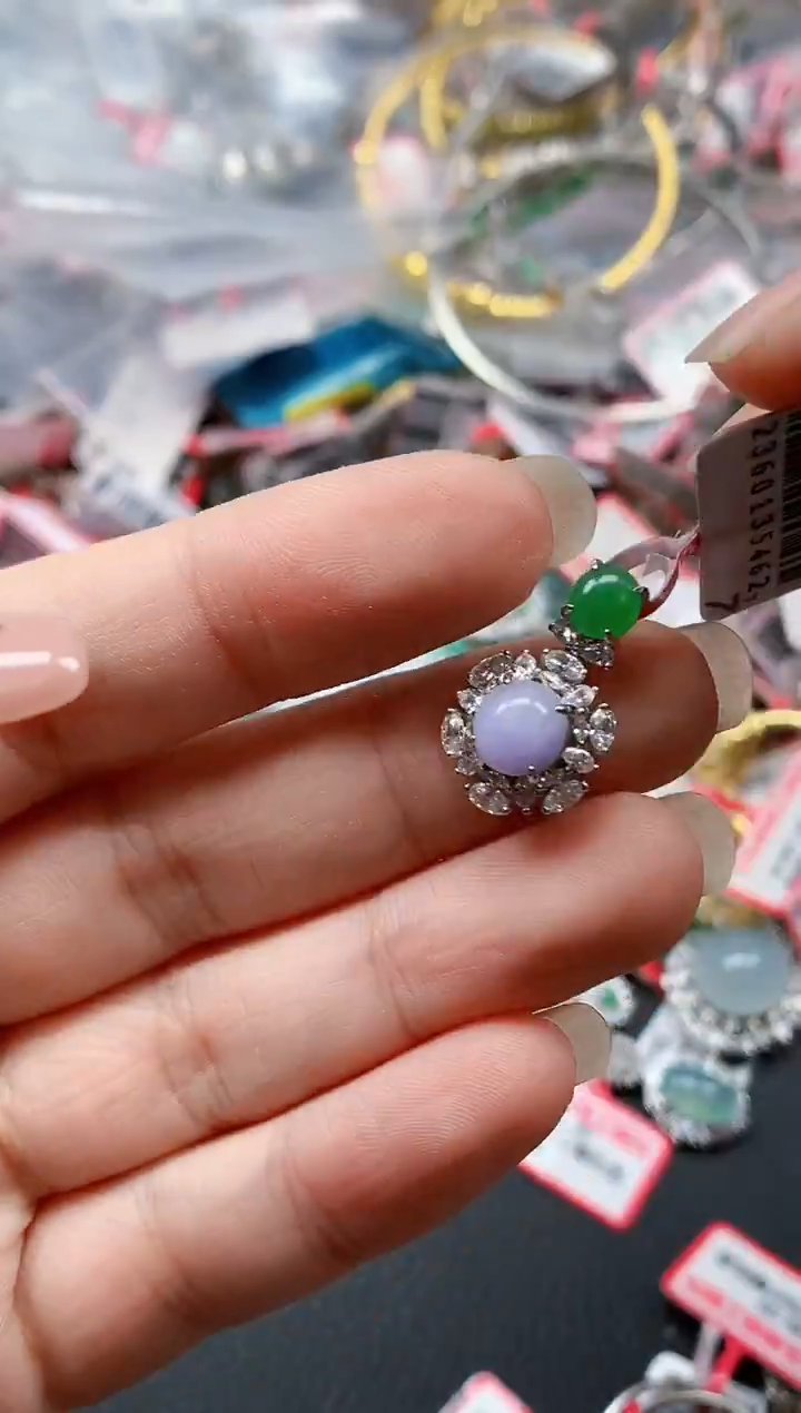 银S925镶嵌戒指翡翠天然A货缅甸翡翠