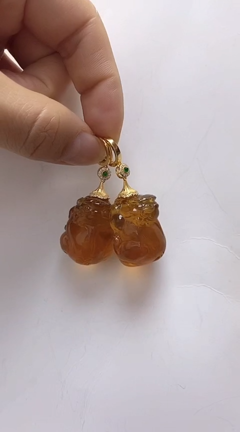 【闪购商品】琥珀裸石银S925镶嵌琥珀耳坠