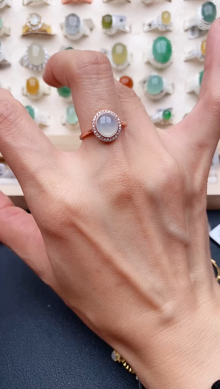 【闪购商品】翡翠戒指银S925镶嵌缅甸天然翡翠444   4-8