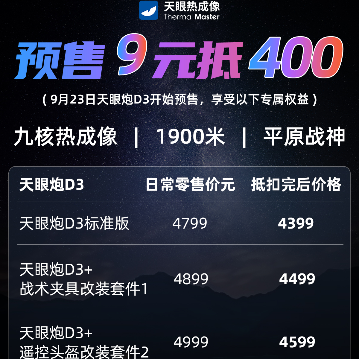 天眼炮D3 新品热成像15mk战神三代探测器 19mm大镜头改装王夜视仪