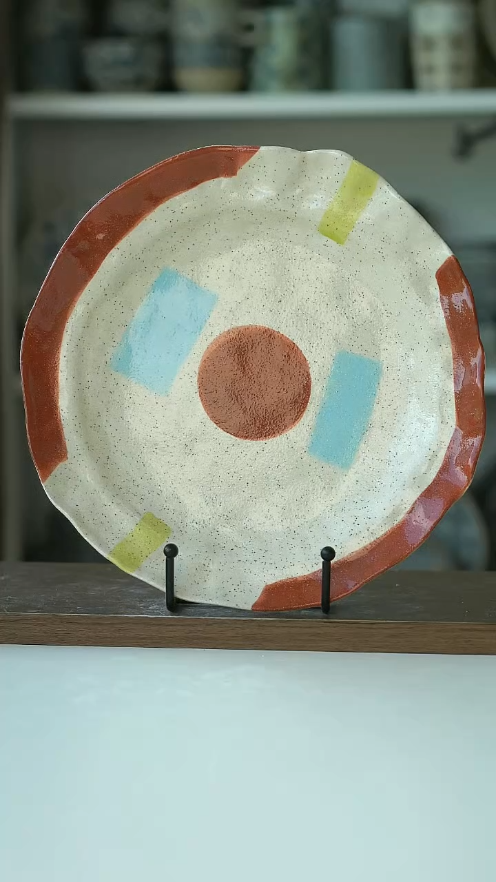 F*F有夏若彩粗陶手作主菜盘22.5cm@4-2@