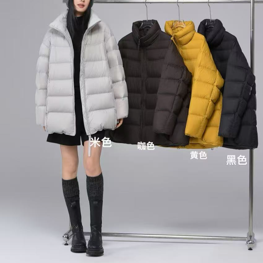 2057号7729#百搭简约立领休闲宽松口袋款填充外套中长款