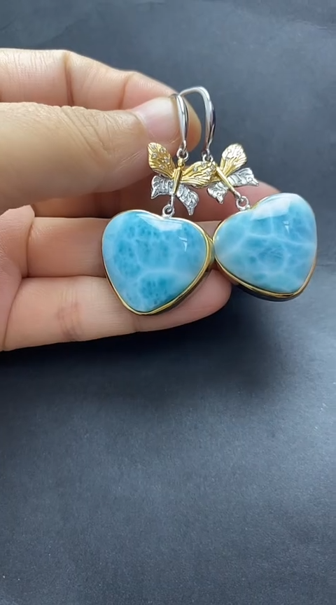 针钠钙石（海纹石）银S925镶嵌手链耳坠