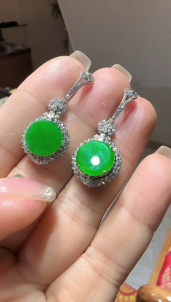 【闪购商品】翡翠耳饰18K金镶嵌圆牌