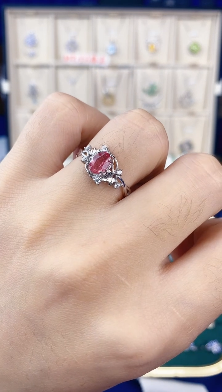 【闪购商品】碧玺戒指银S925镶嵌带证书内部棉絮