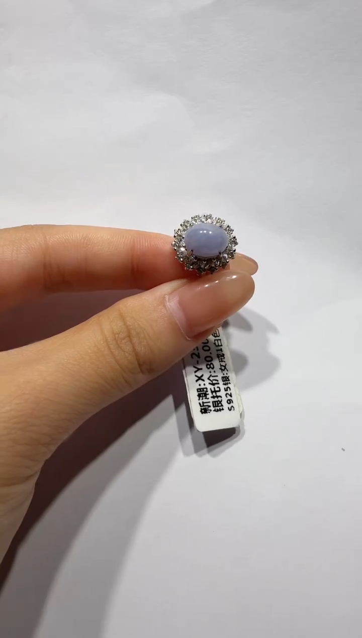 银S925镶嵌戒指翡翠通体925银镶缅甸A货翡翠戒指