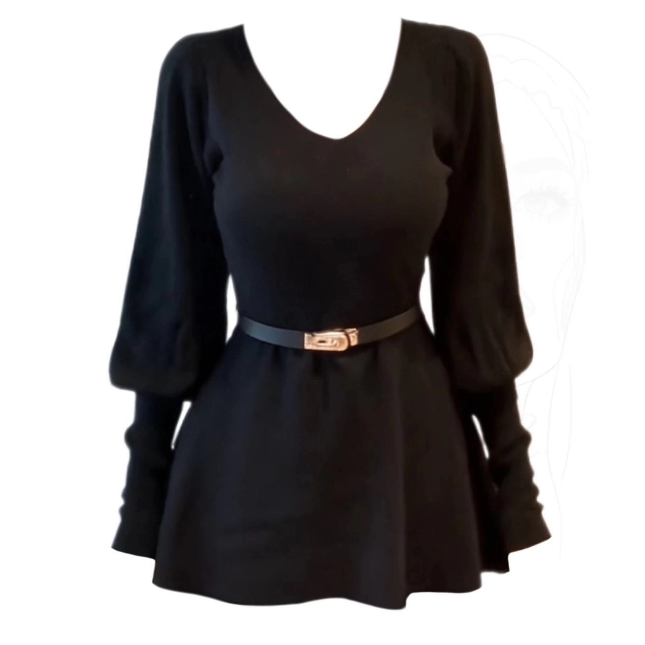 一然大码女装韩系气质V领灯笼袖针织衫秋冬设计感掐腰上衣13927