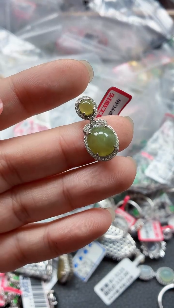 银S925镶嵌戒指翡翠天然A货缅甸翡翠