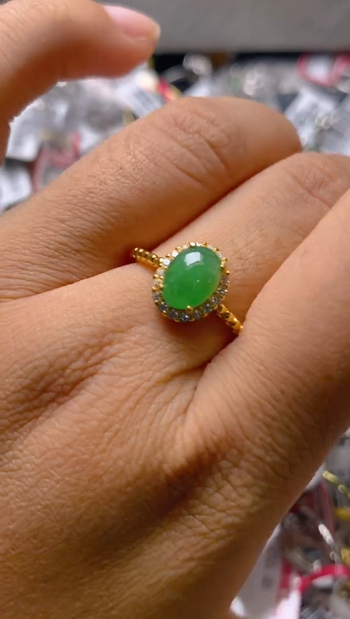 银S925镶嵌戒指翡翠百内无证书