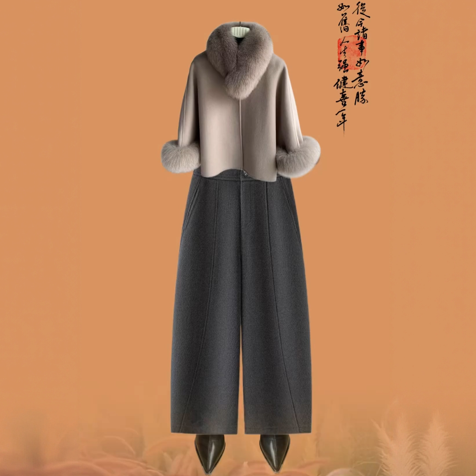 2025冬新款毛呢阔腿裤女秋冬高腰直筒九分裤大码梨型身材显瘦裤子