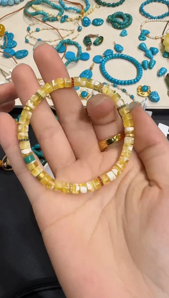 手串琥珀18K金镶嵌X0102-1195-175