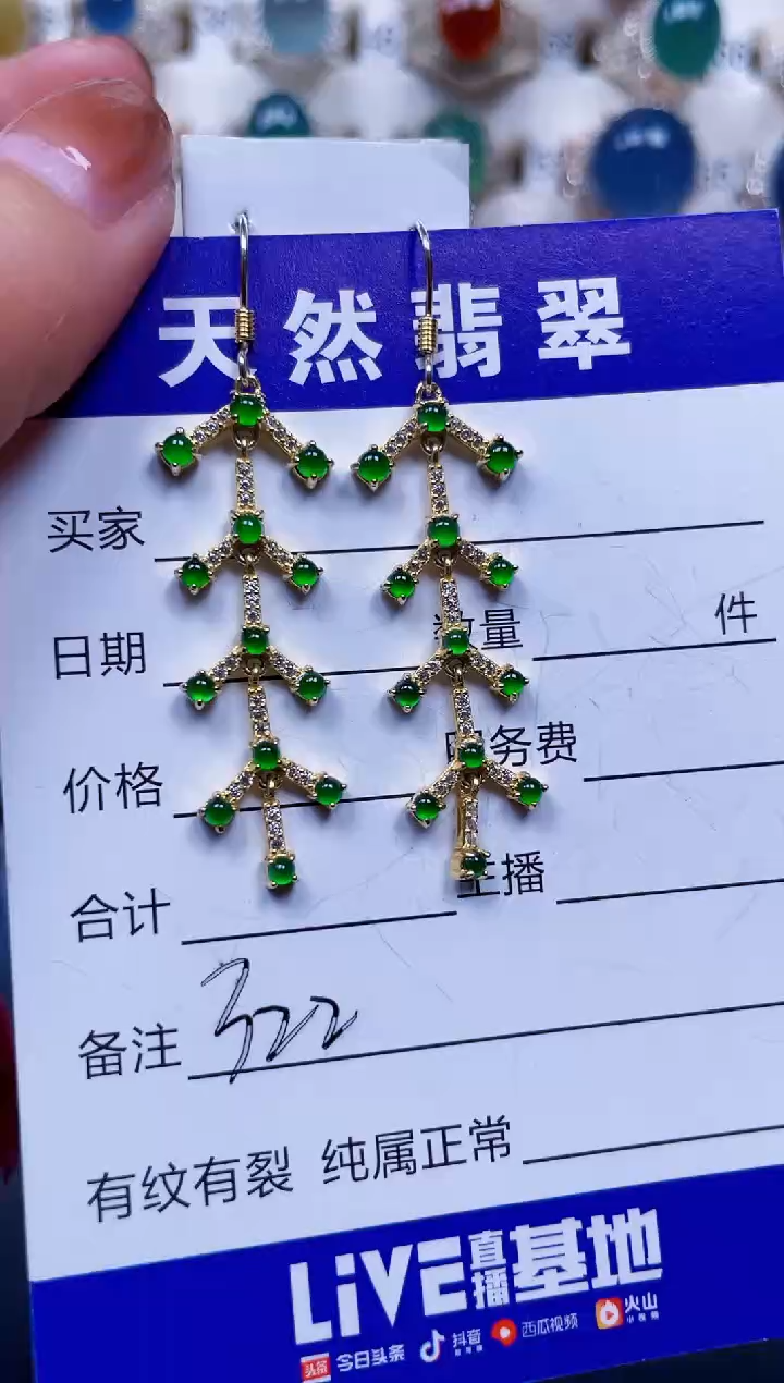 银S925镶嵌翡翠耳饰322