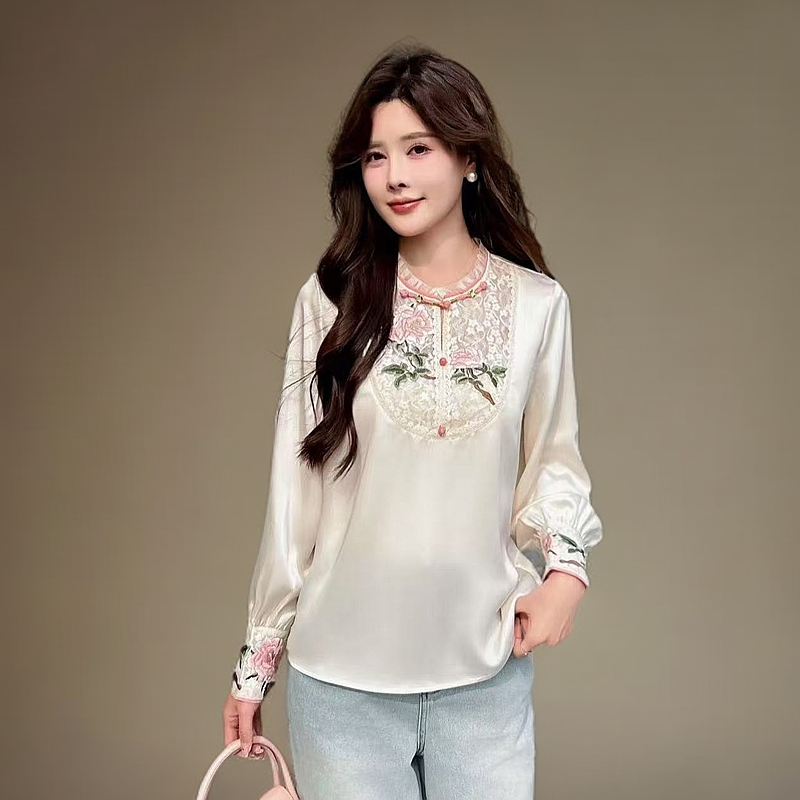 新中式国风刺绣中长款长袖圆领上衣优雅设计----7726031