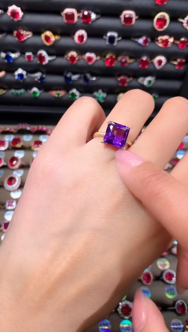 【闪购商品】水晶戒指银S925镶嵌紫水晶金10