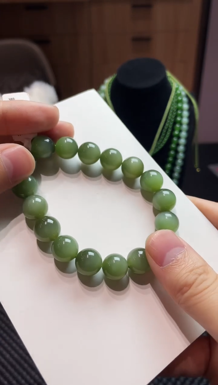 颈饰未镶嵌和田玉和田玉碧玉猫眼手串12mm