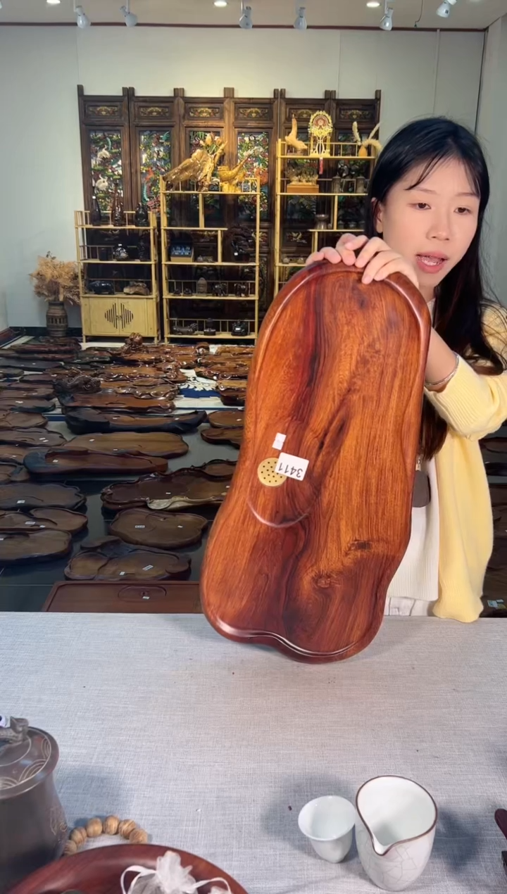 【闪购商品】大果紫檀（缅甸花梨）茶盘3411