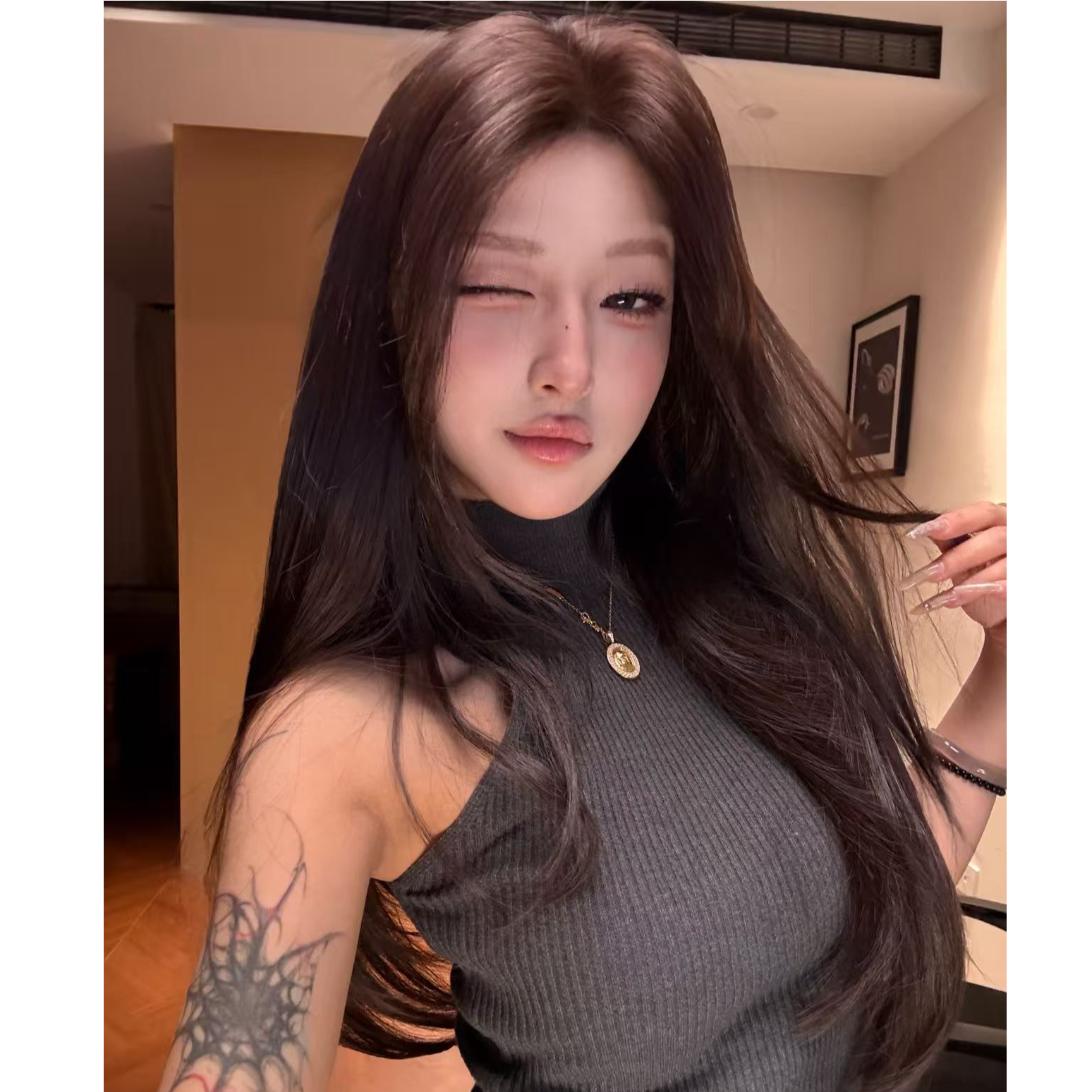 【糯米专属·金秘书】小底网中分直发免发网假发女白月光女神长发