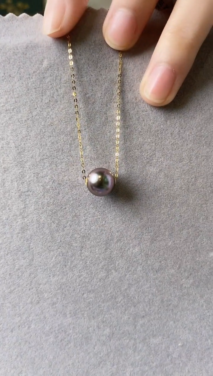 【闪购商品】海水珍珠项链18K金镶嵌10-11大溪地黑珍珠项链