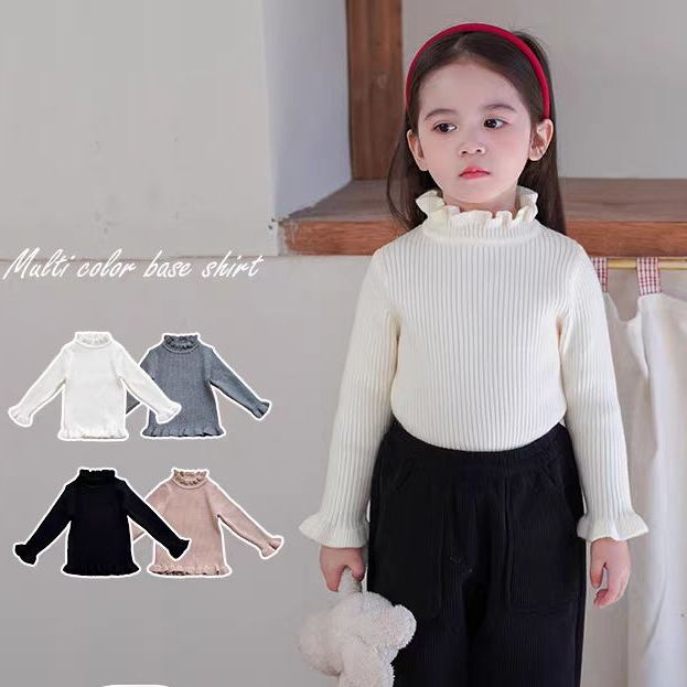 HZ020秋冬季女童半高领毛衣小女孩洋气泡泡袖打底衫儿童针织衫