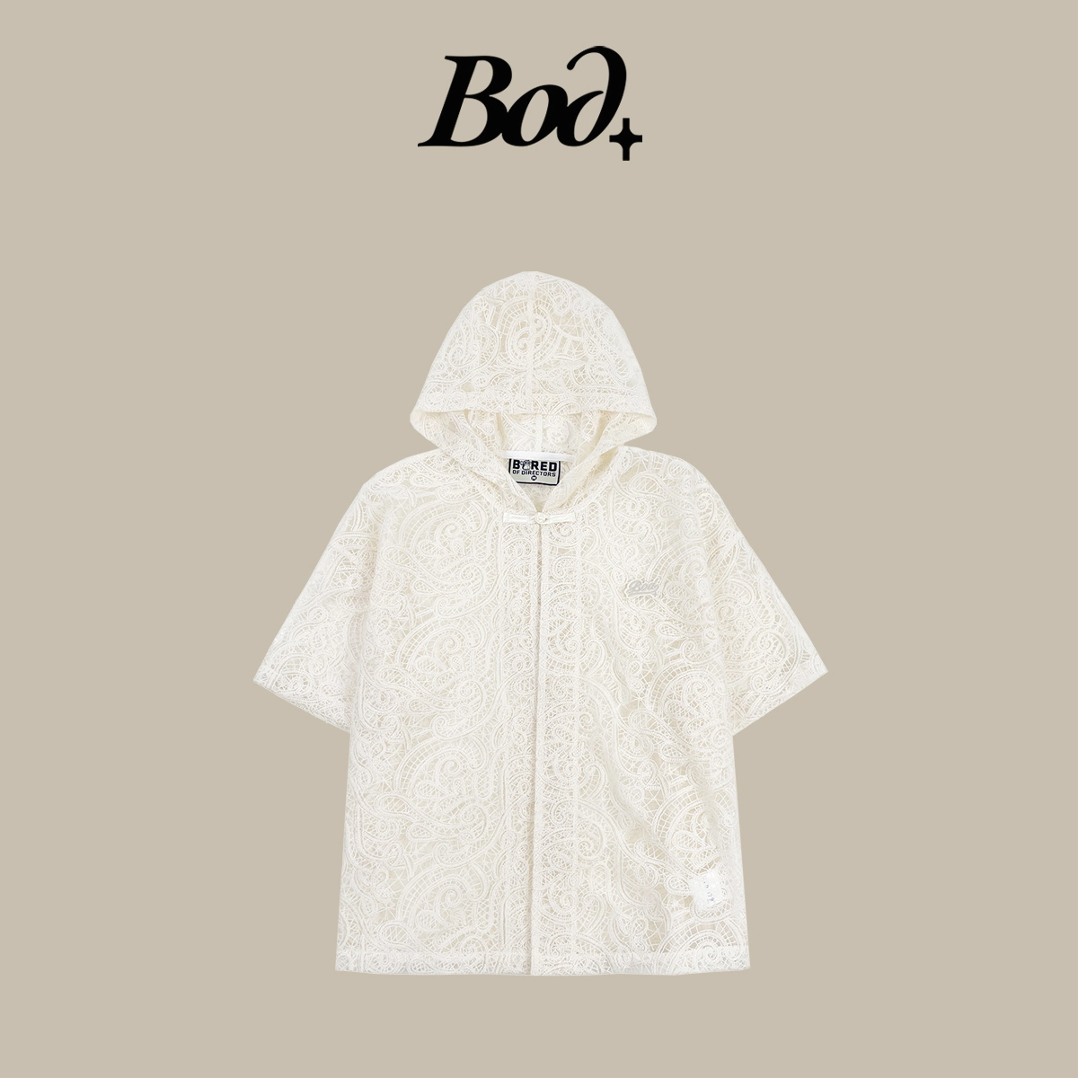 BOD+新款国风中式蕾丝绣花仙气连帽短袖夹克衫宽松显瘦百搭上衣