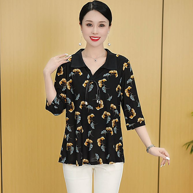 2025夏新款大码时尚妈妈宽松T恤气质减龄透气丝滑上衣XH2-1838228