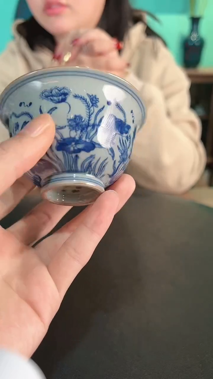 【闪购商品】杯一品德窑青花鱼藻杯微瑕/介意勿拍