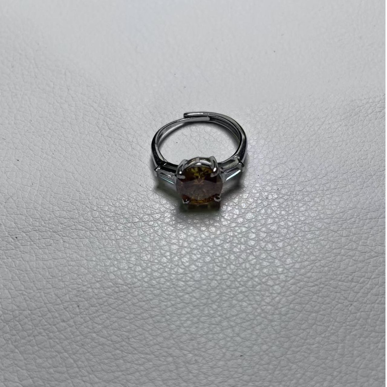 合金莫桑石戒指 手工气质复古黄色彩色中古镶嵌戒指851