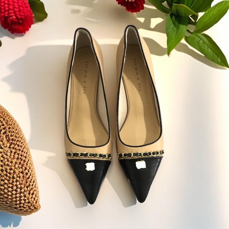 9827 尖头细跟高跟浅口春季黑色拼色一脚蹬女士单鞋