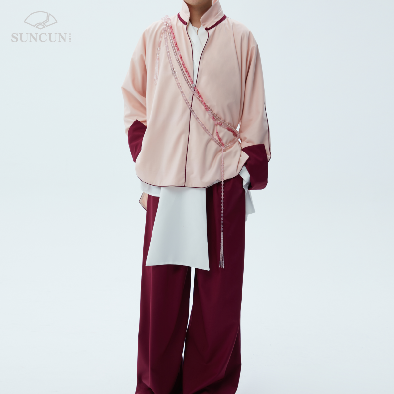 三寸盛京刹那万春粉色拼接休闲中式衬衫