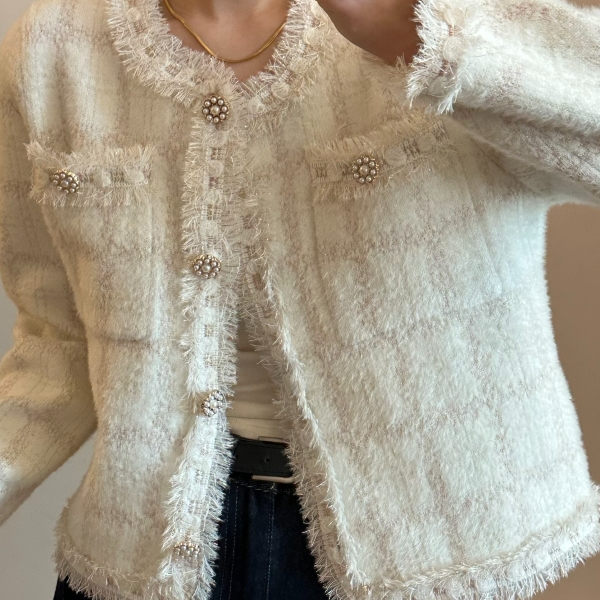 新款气质时尚短款百搭时尚法式女装小香风-B871白色