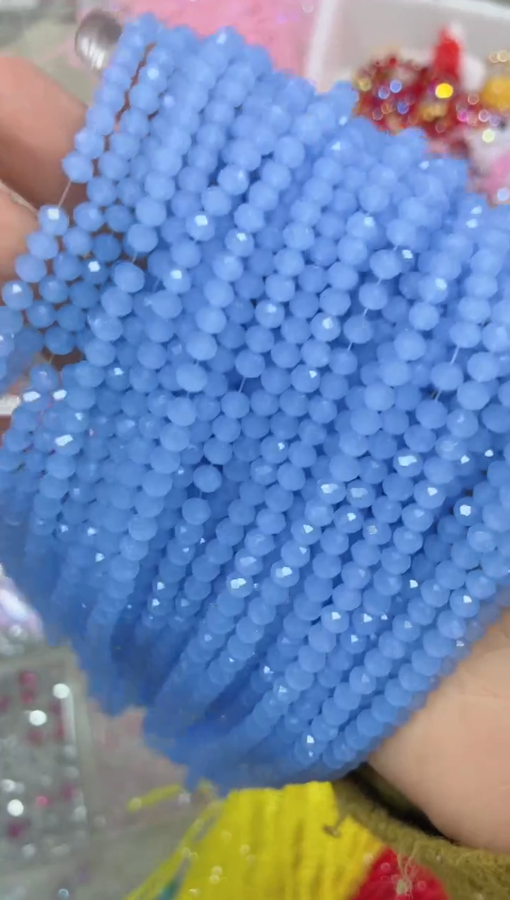 玻璃0996卡4水晶扁10条浅蓝玉