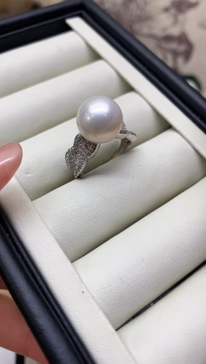 银S925镶嵌戒指淡水珍珠12-13mm
