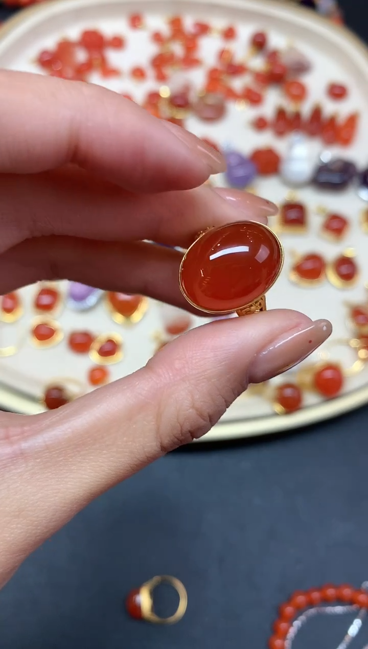 【闪购商品】南红玛瑙戒指18K金镶嵌戒指A152|5980