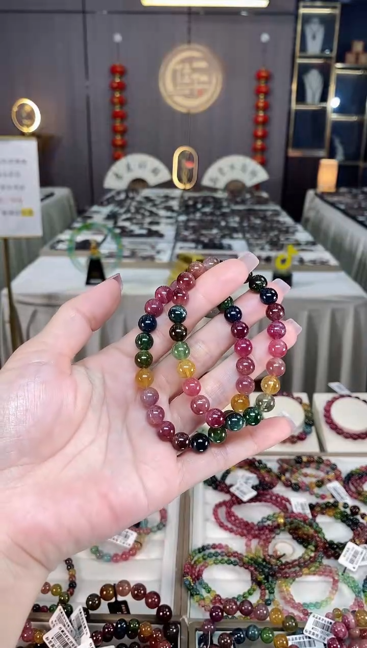 未镶嵌透体老矿碧玺彩虹单圈手串8mm+碧玺hon多样性发一条