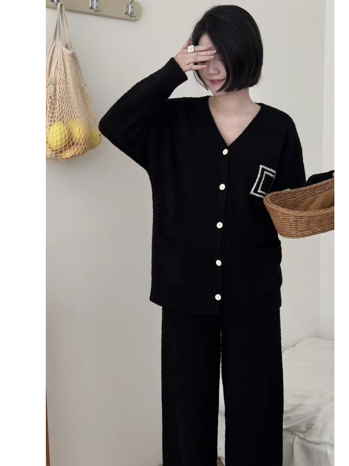 2025新款开衫睡衣女士秋冬季半边绒家居服宽松加厚GLY-016