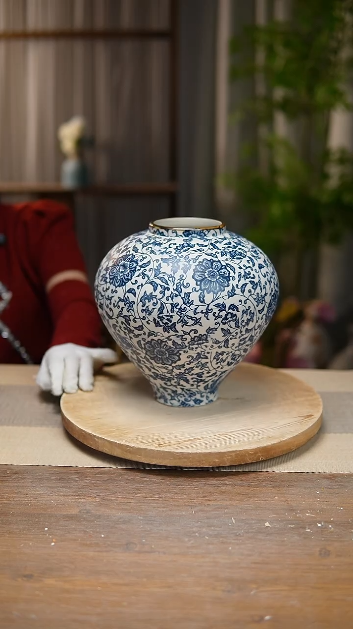 【闪购商品】陶瓷花器青花瓷缠枝莲月亮罐