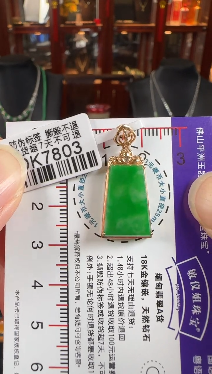 颈饰18K金镶嵌翡翠✨****✨/DK7803绿无事牌